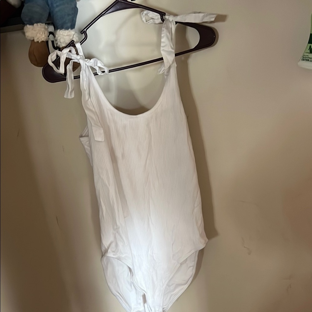 White Tie-Shoulder bodysuit